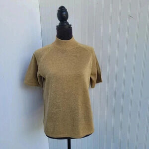 VTG Patchington Beige Gold Shimmer/Glitter Knit Sweater Mock Neck Top M